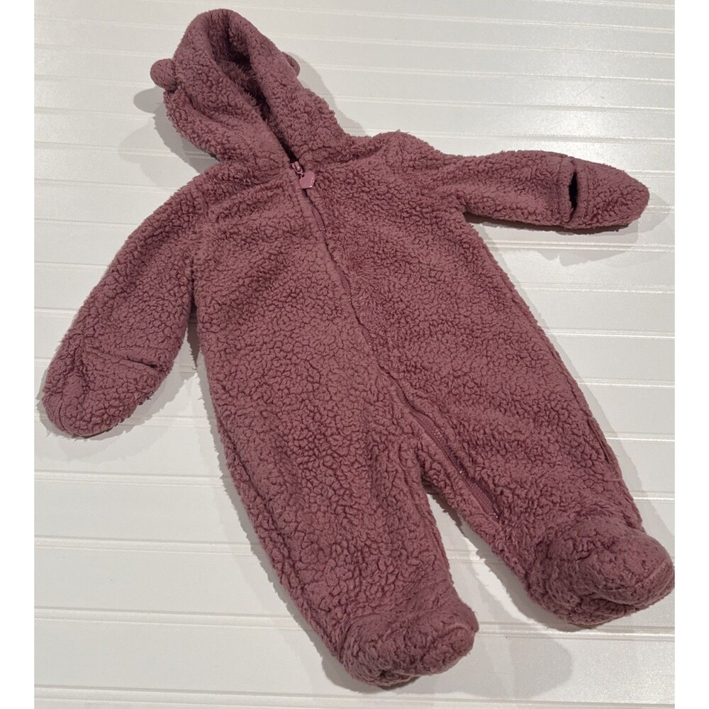 Wippette Baby Girls 3-6M Pink Fuzzy Bear Hooded Fleece Bunting Snowsuit